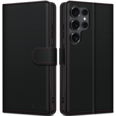 Θήκη Samsung Galaxy S25 Ultra Tech-Protect Wallet RS Πορτοφόλι από Οικολογικό Δέρμα - Black / Red (5906302362615)