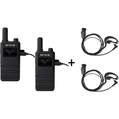 Πομποδέκτης Retevis B63S Σετ με 2 Ασύρματα Επαναφορτιζόμενα Walkie Talkie με Μπαταρία 1620mAh 5W & με 2 x Ακουστικά Μικρόφωνα - Black (A9269D/C9239A)