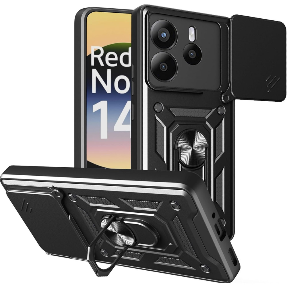 Θήκη Xiaomi Redmi Note 14 4G Bodycell Armor Slide Ανθεκτική με Κάλυμμα για την Κάμερα & Μεταλλικό Ring Holder - Black (5206015081033)