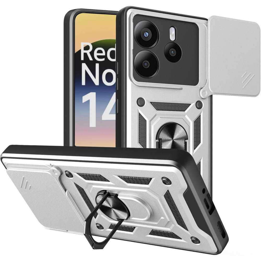 Θήκη Xiaomi Redmi Note 14 4G Bodycell Armor Slide Ανθεκτική με Κάλυμμα για την Κάμερα & Μεταλλικό Ring Holder - Silver (5206015081057)