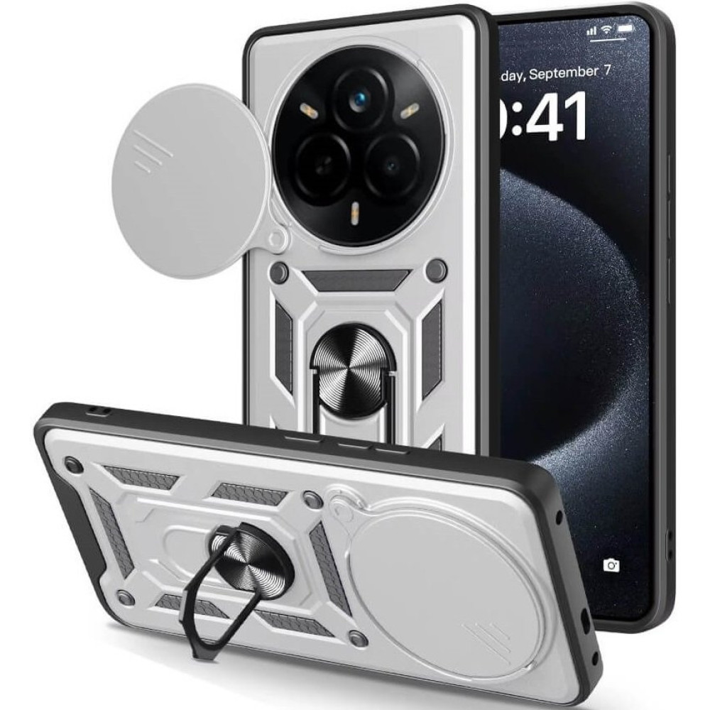 Θήκη Realme 14 Pro Plus Bodycell Armor Slide Ανθεκτική με Κάλυμμα για την Κάμερα & Μεταλλικό Ring Holder - Silver (5206015080814)