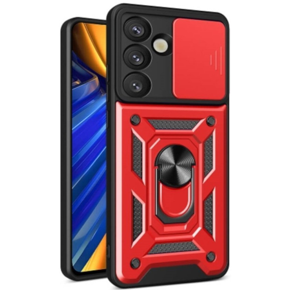 Θήκη Samsung Galaxy S25 Bodycell Armor Slide Ανθεκτική με Κάλυμμα για την Κάμερα & Μεταλλικό Ring Holder - Red (5206015080951)