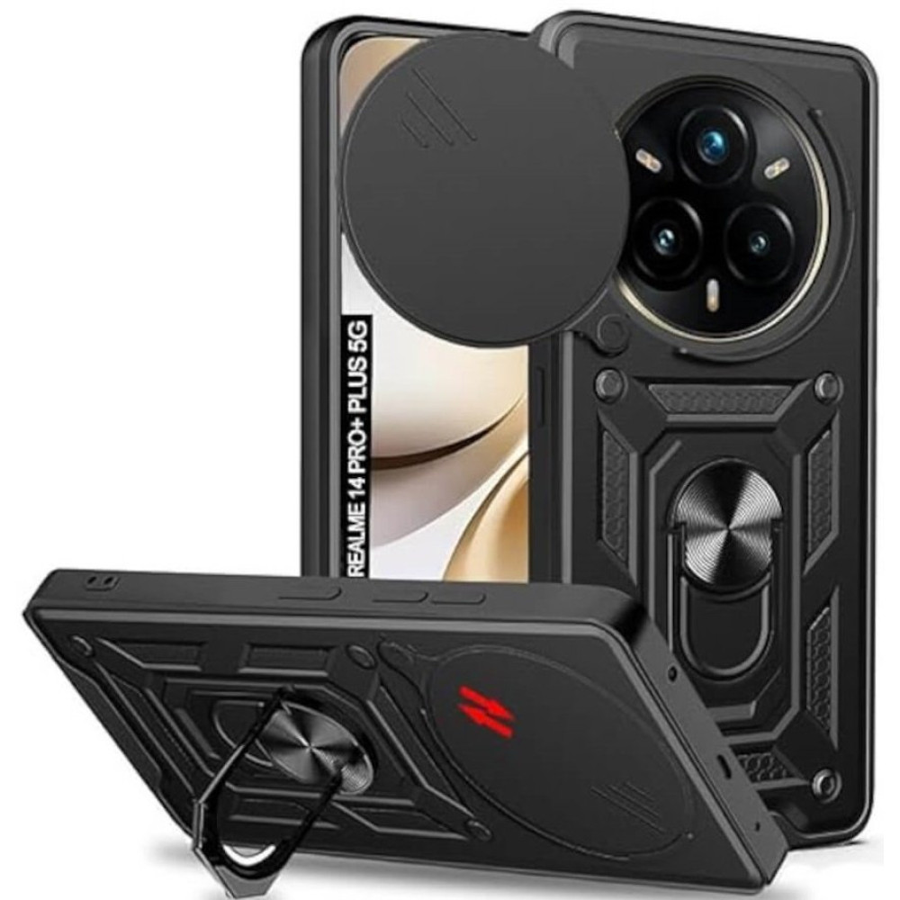 Θήκη Realme 14 Pro Plus Bodycell Armor Slide Ανθεκτική με Κάλυμμα για την Κάμερα & Μεταλλικό Ring Holder - Black (5206015080791)