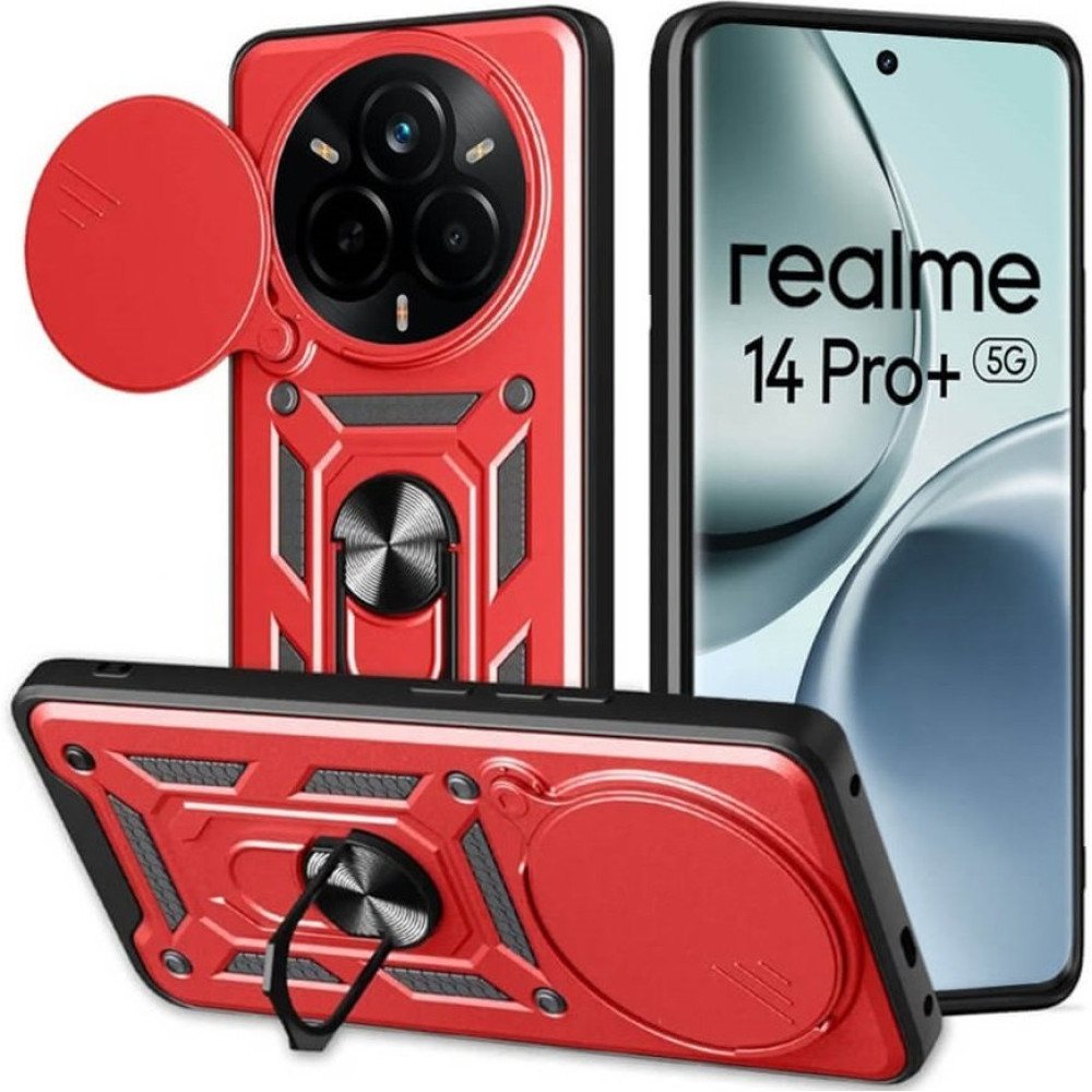 Θήκη Realme 14 Pro Plus Bodycell Armor Slide Ανθεκτική με Κάλυμμα για την Κάμερα & Μεταλλικό Ring Holder - Red (5206015080807)