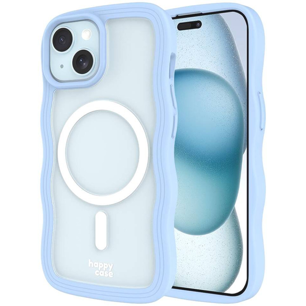 Θήκη iPhone 16e / 15 / 14 / 13 HappyCase Wavy Διάφανη Σκληρή με MagSafe & TPU Bumper - Blue (8719246471476)