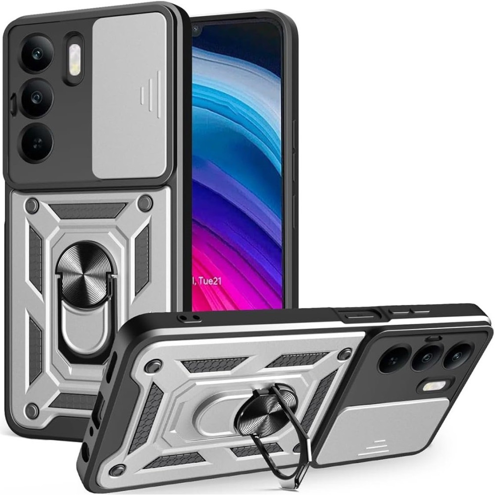 Θήκη Realme C75 Bodycell Armor Slide Ανθεκτική με Κάλυμμα για την Κάμερα & Μεταλλικό Ring Holder - Silver (5206015080845)