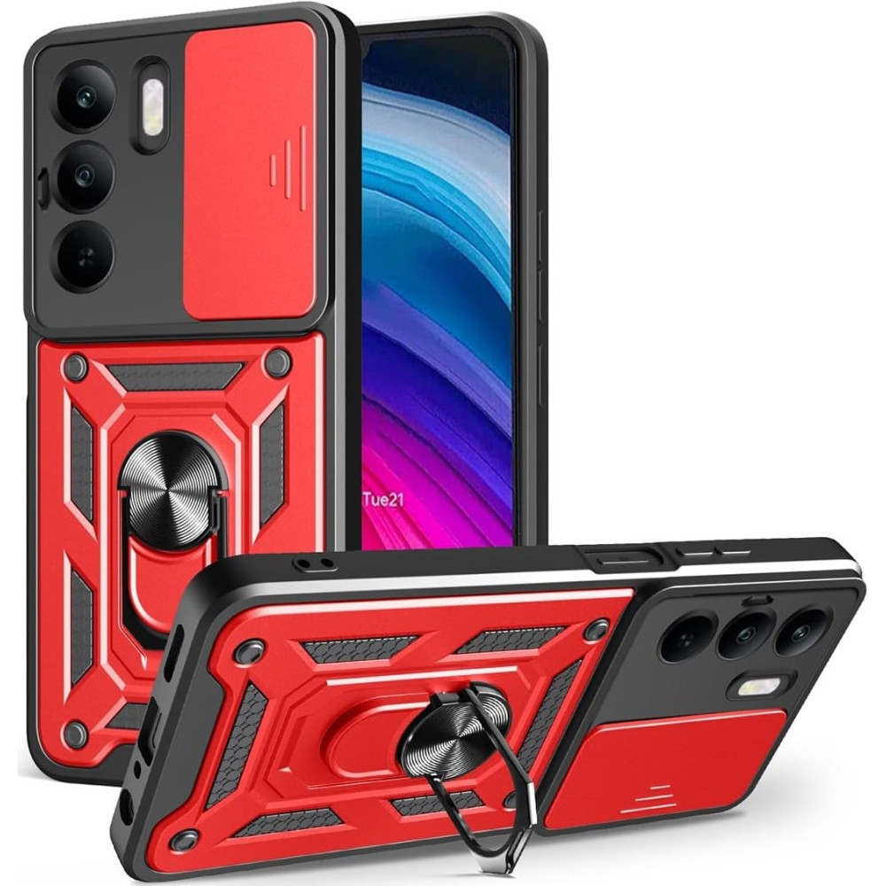 Θήκη Realme C75 Bodycell Armor Slide Ανθεκτική με Κάλυμμα για την Κάμερα & Μεταλλικό Ring Holder - Red (5206015080838)