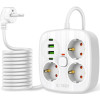 Πολύπριζο Tech-Protect PCS3X4 Power Strip με 3 x Υποδοχές AC 250V με Διακόπτη & Καλώδιο 200cm 2 x USB-A / 2 x Type-C 2.1A - White (5906302363421)