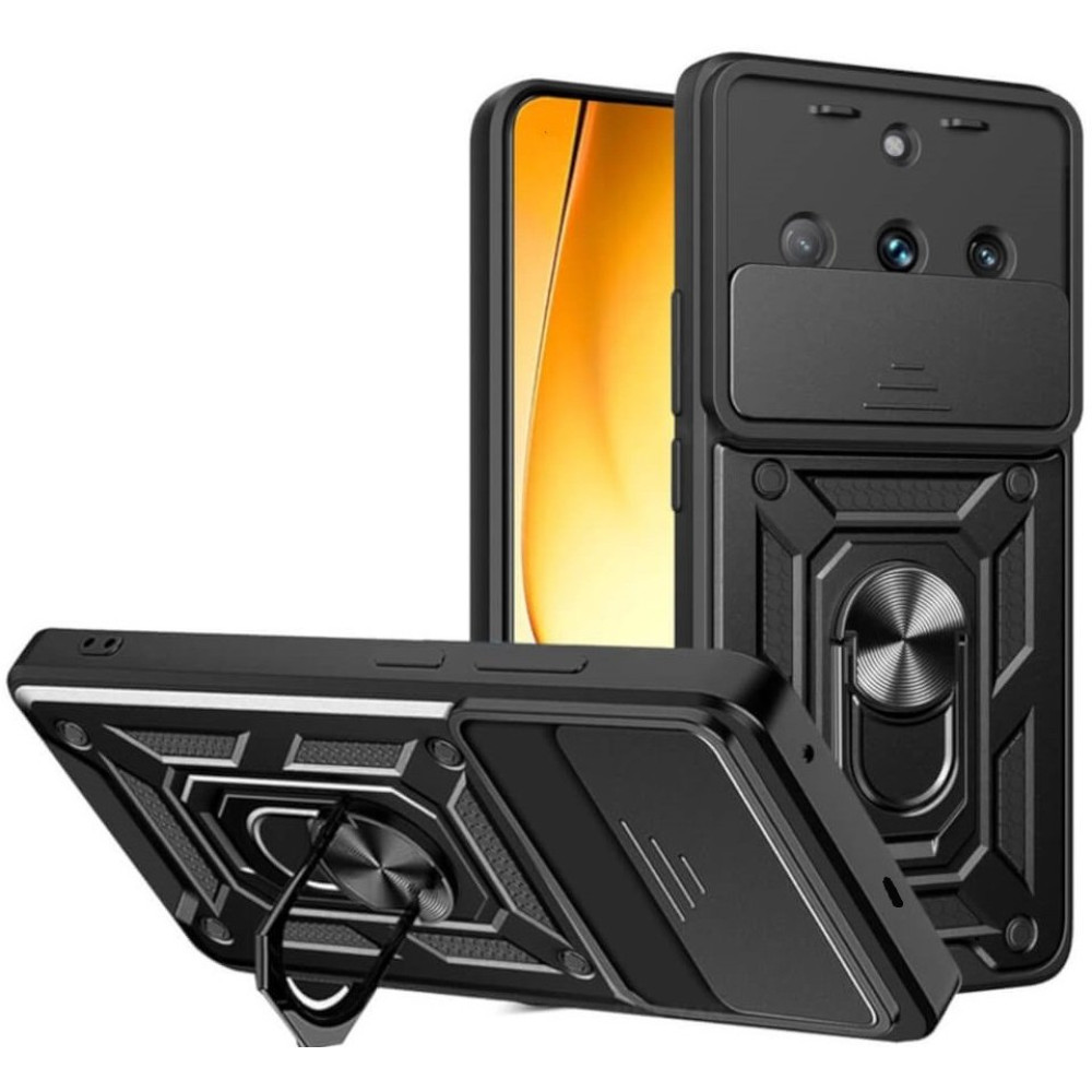 Θήκη Realme 11 Pro / 11 Pro Plus Bodycell Armor Slide Ανθεκτική με Κάλυμμα για την Κάμερα & Μεταλλικό Ring Holder - Black (5206015074677)