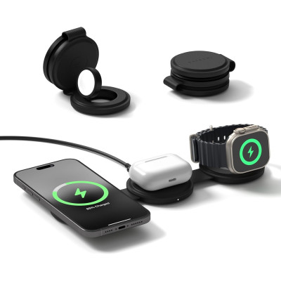 Ασύρματος Φορτιστής Satechi OntheGo 3 in 1 Charger Μαγνητική Βάση MagSafe / Qi2 για iPhone 15W / AirPods 5W / Apple Watch 5W - Black (ST-QTG31K)