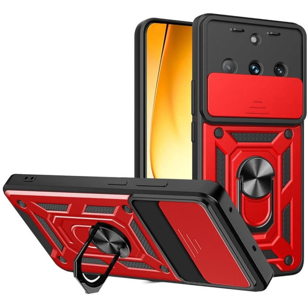 Θήκη Realme 11 Pro / 11 Pro Plus Bodycell Armor Slide Ανθεκτική με Κάλυμμα για την Κάμερα & Μεταλλικό Ring Holder - Red (5206015074684)