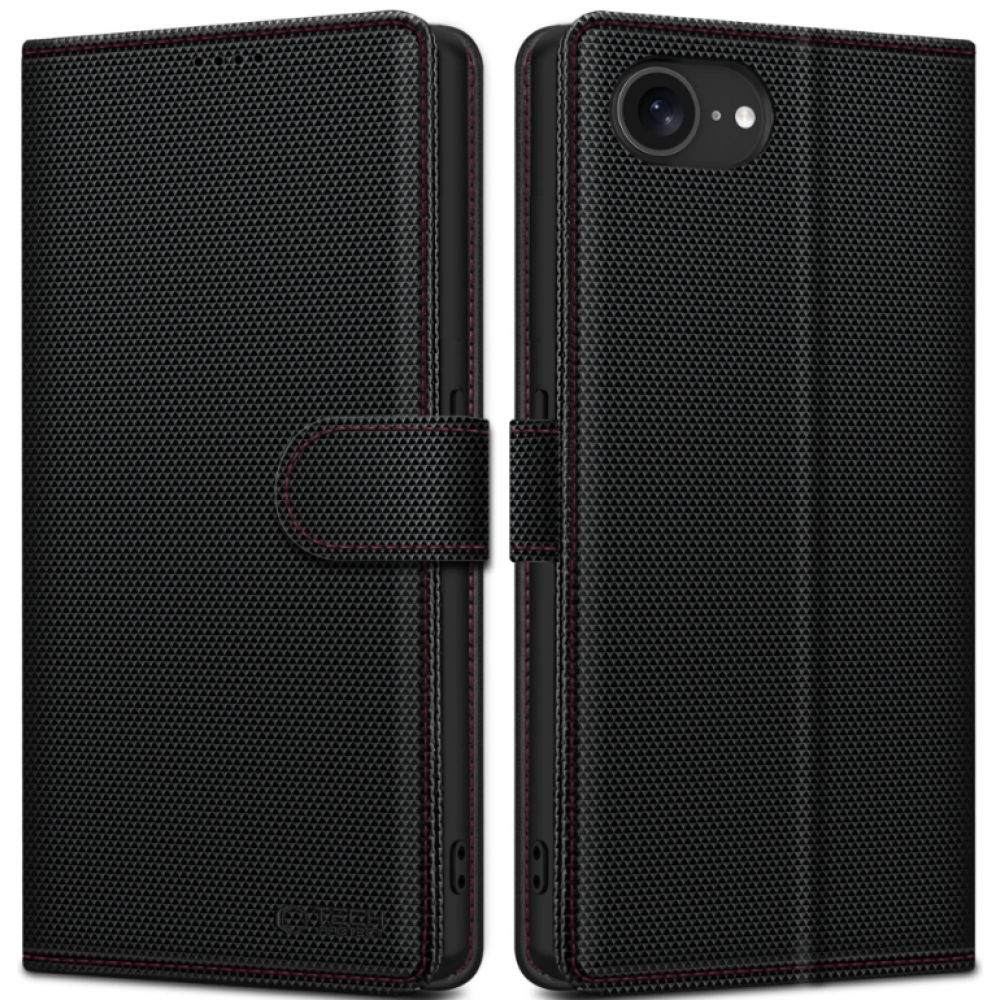 Θήκη iPhone 16e Tech-Protect Wallet RS Πορτοφόλι από Οικολογικό Δέρμα - Black / Red (5906302362622)