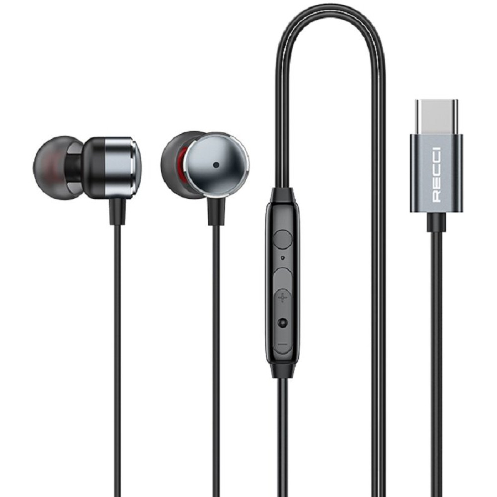 Handsfree Ακουστικά Recci REP-L38 Metal Wired Earphone Ενσύρματα με Type-C - Tarnish (6955482526019)