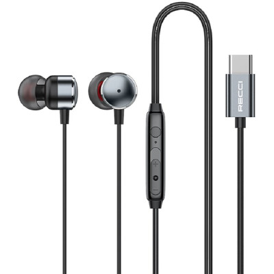 Handsfree Ακουστικά Recci REP-L38 Metal Wired Earphone Ενσύρματα με Type-C - Tarnish (6955482526019)