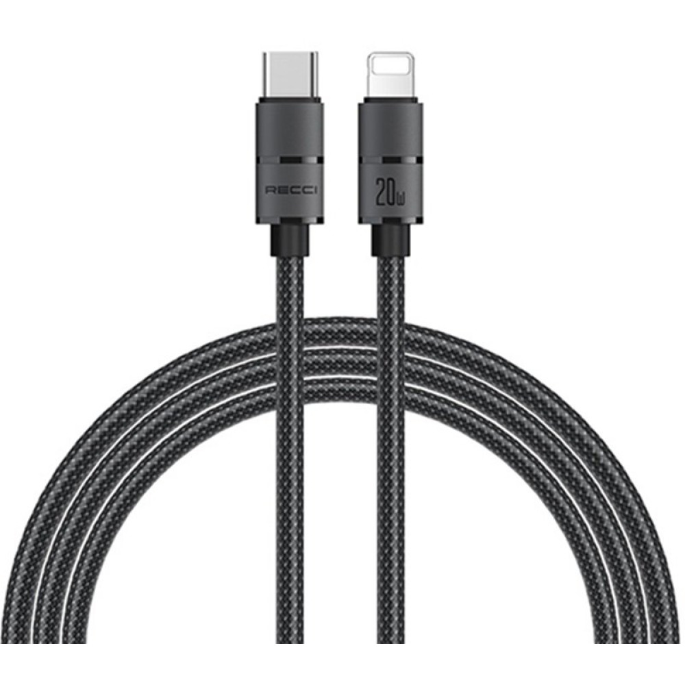 Καλώδιο Recci Warrior RS12CL Φόρτισης & Μεταφοράς Δεδομένων Type-C σε Lightning 200cm 20W - Black (6955482523384)