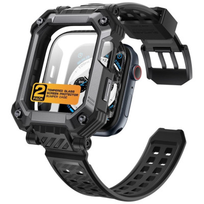Θήκη & Tempered Glass Apple Watch 9 / 8 / 7 45mm Supcase Unicorn Beetle Pro 1 x Ανθεκτική Unibody & 2 x Θήκες με Tempered Glass - Black (843439123076)