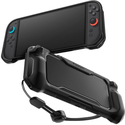 Θήκη Nintendo Switch 2 Spigen Rugged Armor Σιλικόνης με Λουράκι Χειρός - Matte Black (ACS09075)