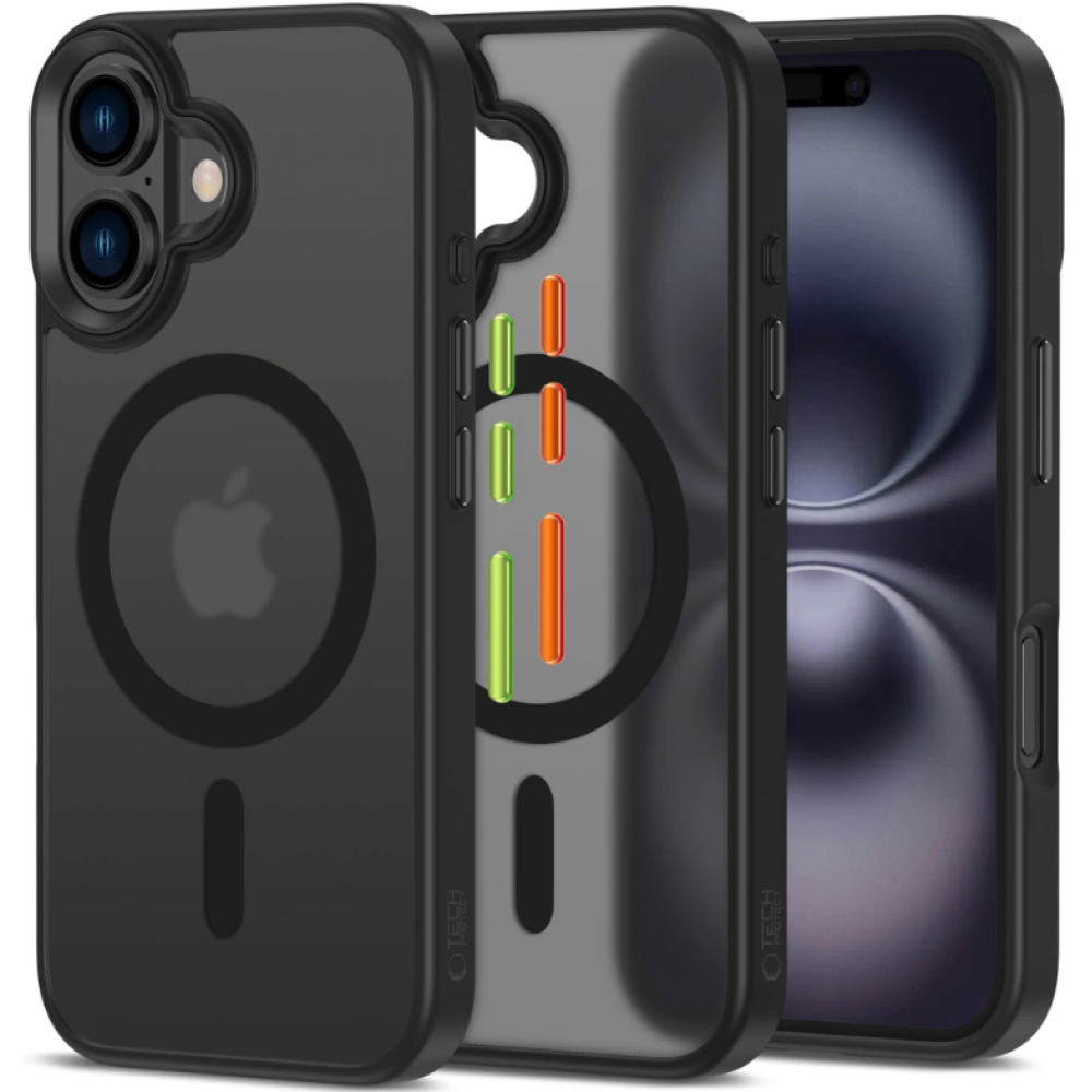 Θήκη iPhone 16 Tech-Protect MagMat XT 3-Set Ημιδιάφανη με MagSafe & 3 Εναλλάξιμα Καλύμματα Κουμπιών - Matte Black (5906302368150)