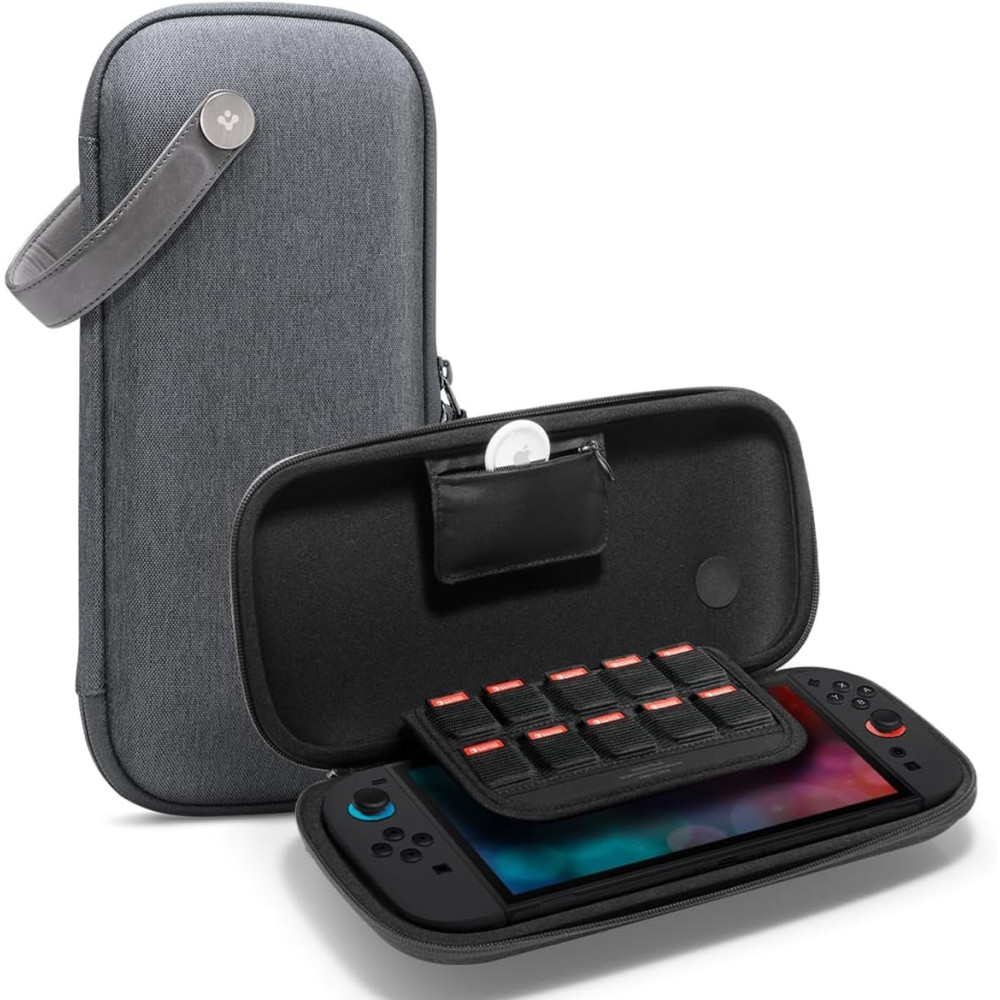 Τσάντα Μεταφοράς Nintendo Switch 2 Spigen Pouch Klasden Σκληρή με 1 x Υποδοχή για Apple AirTag & 10 x Υποδοχές για Κάρτες Παιχνιδιών - Charcoal Gray (AGP09077)