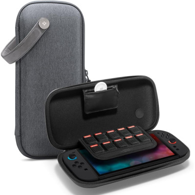 Τσάντα Μεταφοράς Nintendo Switch 2 Spigen Pouch Klasden Σκληρή με 1 x Υποδοχή για Apple AirTag & 10 x Υποδοχές για Κάρτες Παιχνιδιών - Charcoal Gray (AGP09077)
