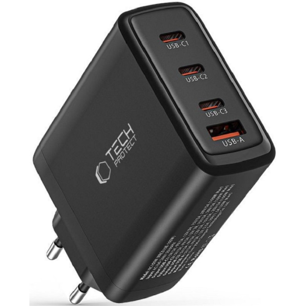 Φορτιστής Tech-Protect NC100W GaN Γρήγορος Ταξιδιού / Αντάπτορας με 1 x USB-A / 3 x Type-C 100W - Black (9490713935101)