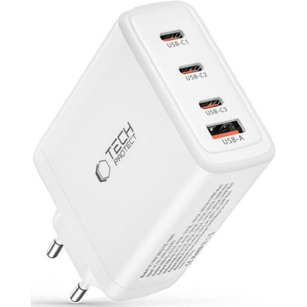 Φορτιστής Tech-Protect NC100W GaN Γρήγορος Ταξιδιού / Αντάπτορας με 1 x USB-A / 3 x Type-C 100W - White (9490713934814)