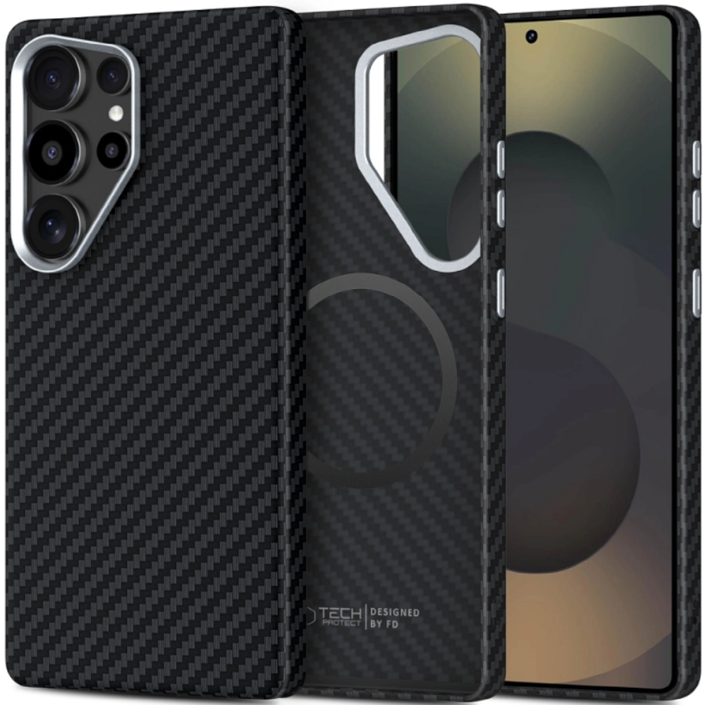 Θήκη Samsung Galaxy S25 Ultra Tech-Protect Ion Carbon Σκληρή με MagSafe - Black / Silver (5906302368372)