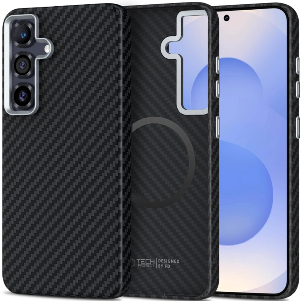 Θήκη Samsung Galaxy S25 Tech-Protect Ion Carbon Σκληρή με MagSafe - Black / Silver (5906302368389)