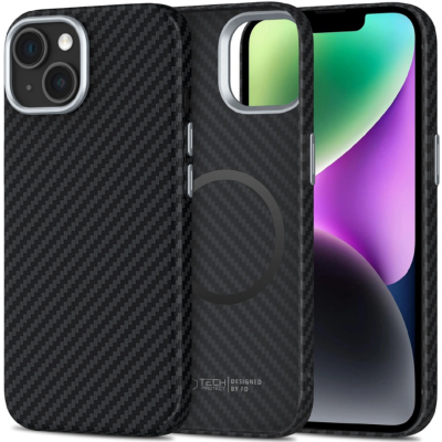 Θήκη iPhone 14 Tech-Protect Ion Carbon Σκληρή με MagSafe - Black / Silver (5906302368365)