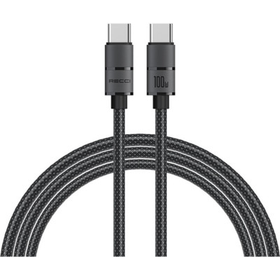 Καλώδιο Type-C Recci Warrior RS12CC Φόρτισης & Μεταφοράς Δεδομένων σε Type-C 200cm 100W - Black (6955482523377)