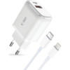 Φορτιστής Tech-Protect C20W Αντάπτορας με 1 x USB-A / 1 x Type-C 20W & 1 x Καλώδιο Type-C σε Lightning 100cm - White (9490713929124)