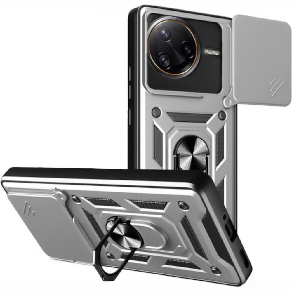 Θήκη Xiaomi Poco F7 Pro Bodycell Armor Slide Ανθεκτική με Κάλυμμα για την Κάμερα & Μεταλλικό Ring Holder - Silver (5206015082825)