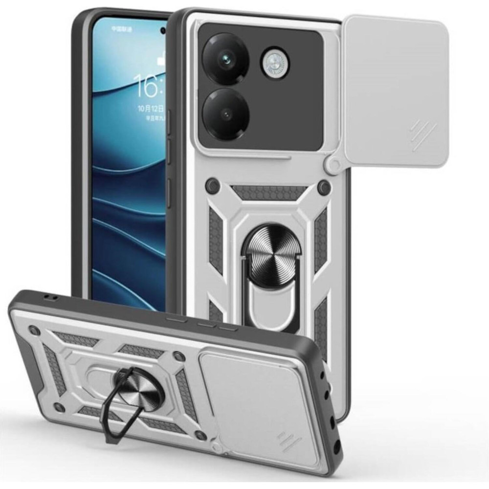 Θήκη Xiaomi Poco M7 Pro 5G Bodycell Armor Slide Ανθεκτική με Κάλυμμα για την Κάμερα & Μεταλλικό Ring Holder - Silver (5206015082887)