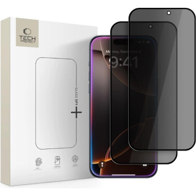 Tempered Glass iPhone 17 Pro Max / 16 Pro Max Tech-Protect Glass Spy+ Privacy Full Face Αντιχαρακτικό Γυαλί Προστασίας Απορρήτου Οθόνης 2 Τεμάχια - Black (5906302319329)