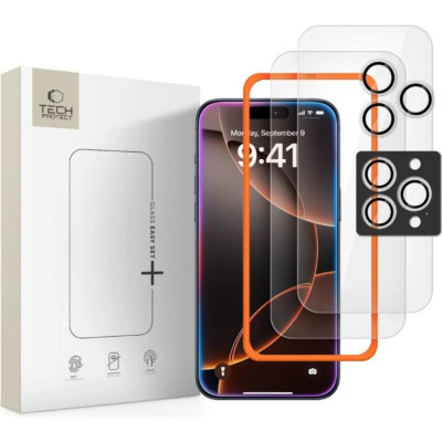 Tempered Glass iPhone 17 Pro Max / 16 Pro Max Tech-Protect Easy Set+ με 2 x Αντιχαρακτικά Γυαλιά Προστασίας Οθόνης & 1 x για Φακό Κάμερας - Clear (5906302319299)