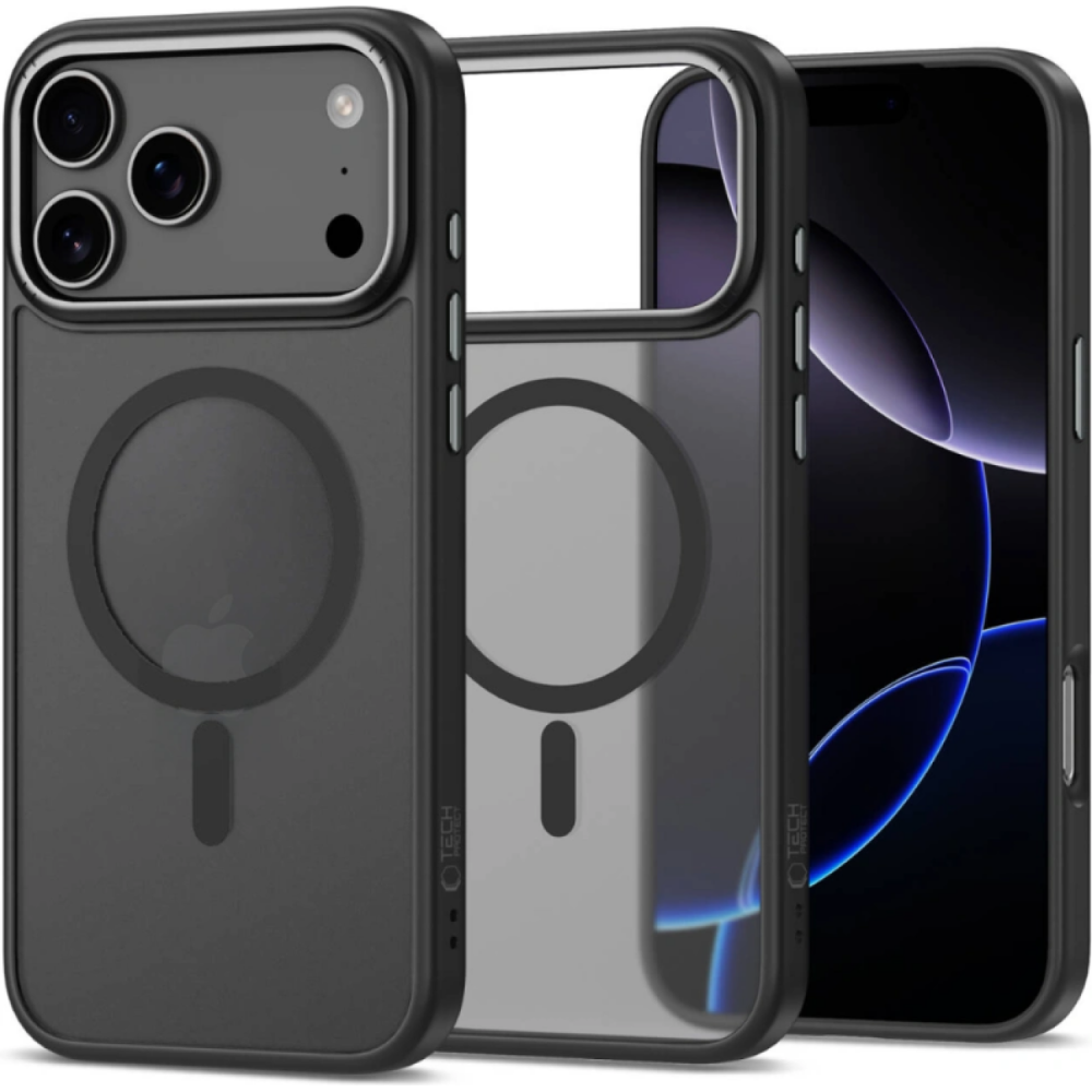 Θήκη iPhone 17 Pro Tech-Protect TP CamEdge Σκληρή Ημιδιάφανη με MagSafe & Μεταλλικό Πλαίσιο Κάμερας - Matte Black / Gunmetal (5906302332984)