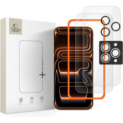 Tempered Glass iPhone 17 Pro / 16 Pro Tech-Protect Easy Set+ με 2 x Αντιχαρακτικά Γυαλιά Προστασίας Οθόνης & 1 x για Φακό Κάμερας - Clear (5906302319282)