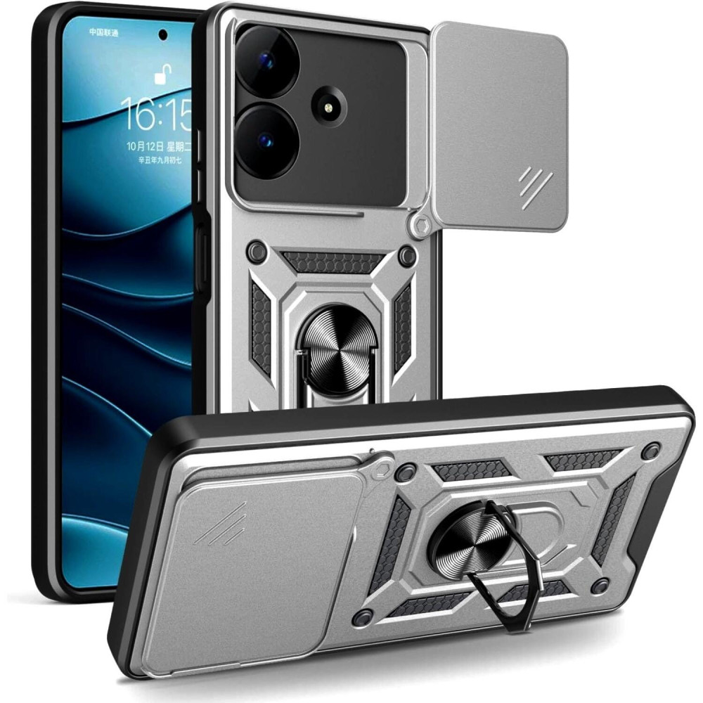 Θήκη Realme Note 60 Bodycell Armor Slide Ανθεκτική με Κάλυμμα για την Κάμερα & Μεταλλικό Ring Holder - Silver (5206015082580)