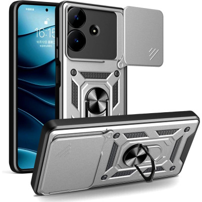 Θήκη Realme Note 60 Bodycell Armor Slide Ανθεκτική με Κάλυμμα για την Κάμερα & Μεταλλικό Ring Holder - Silver (5206015082580)