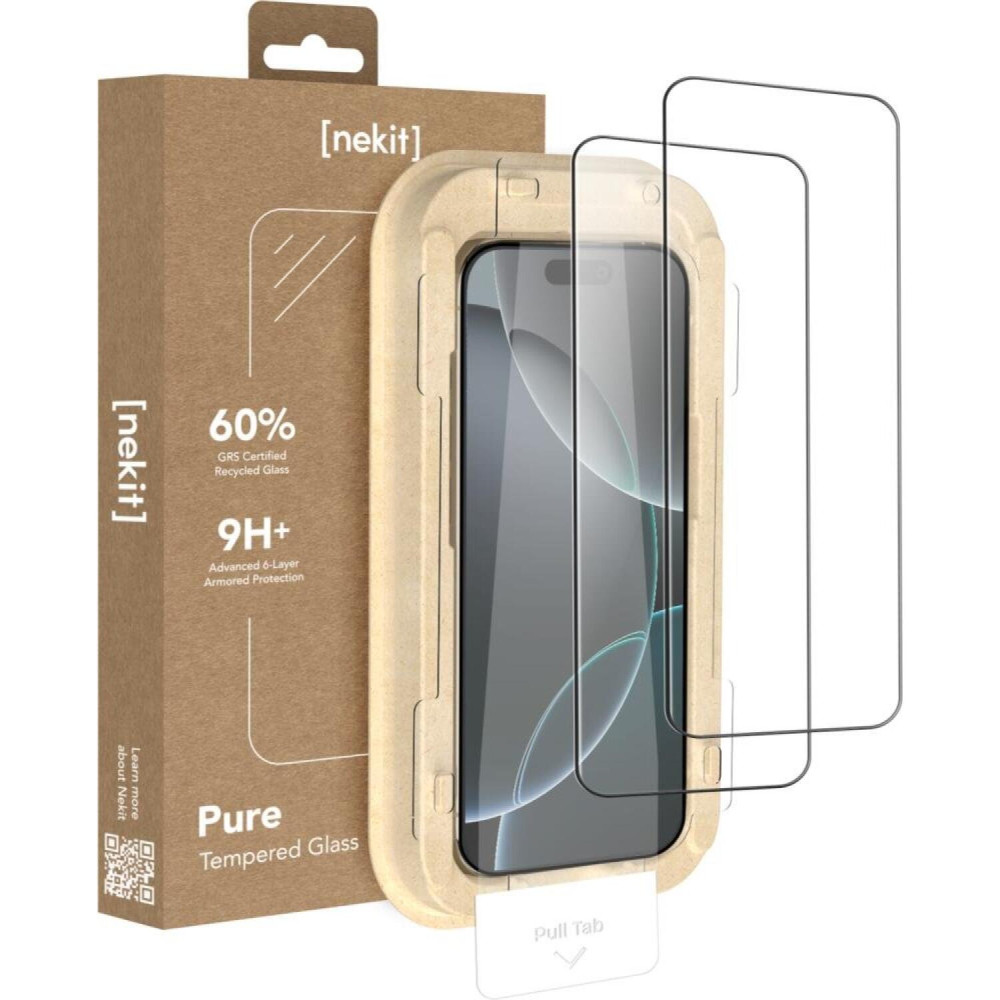 Tempered Glass iPhone 16 Pro Nekit Pure Premium Ανθεκτικό 9Η+ Full Face Αντιχαρακτικό Γυαλί Προστασίας Οθόνης με Απλικατέρ 2 Τεμάχια - Black (8719246480058)