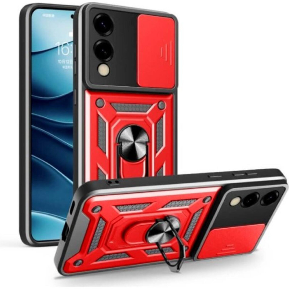 Θήκη Samsung Galaxy S25 Edge Bodycell Armor Slide Ανθεκτική με Κάλυμμα για την Κάμερα & Μεταλλικό Ring Holder - Red (5206015082665)