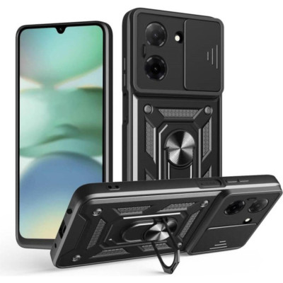 Θήκη Xiaomi Poco C71 Bodycell Armor Slide Ανθεκτική με Κάλυμμα για την Κάμερα & Μεταλλικό Ring Holder - Black (5206015082740)