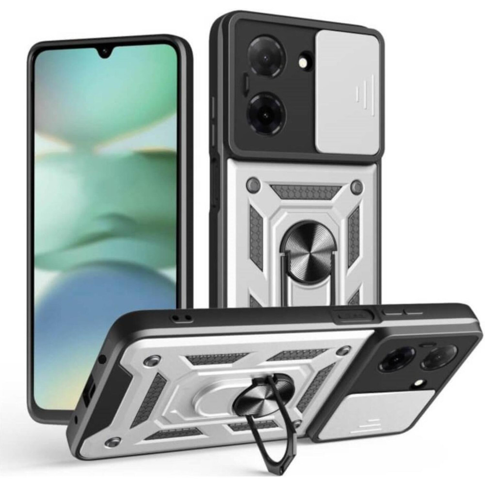 Θήκη Xiaomi Poco C71 Bodycell Armor Slide Ανθεκτική με Κάλυμμα για την Κάμερα & Μεταλλικό Ring Holder - Silver (5206015082764)