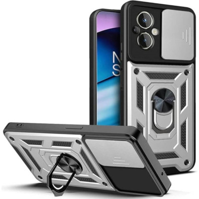 Θήκη Realme C67 4G Bodycell Armor Slide Ανθεκτική με Κάλυμμα για την Κάμερα & Μεταλλικό Ring Holder - Silver (5206015082498)
