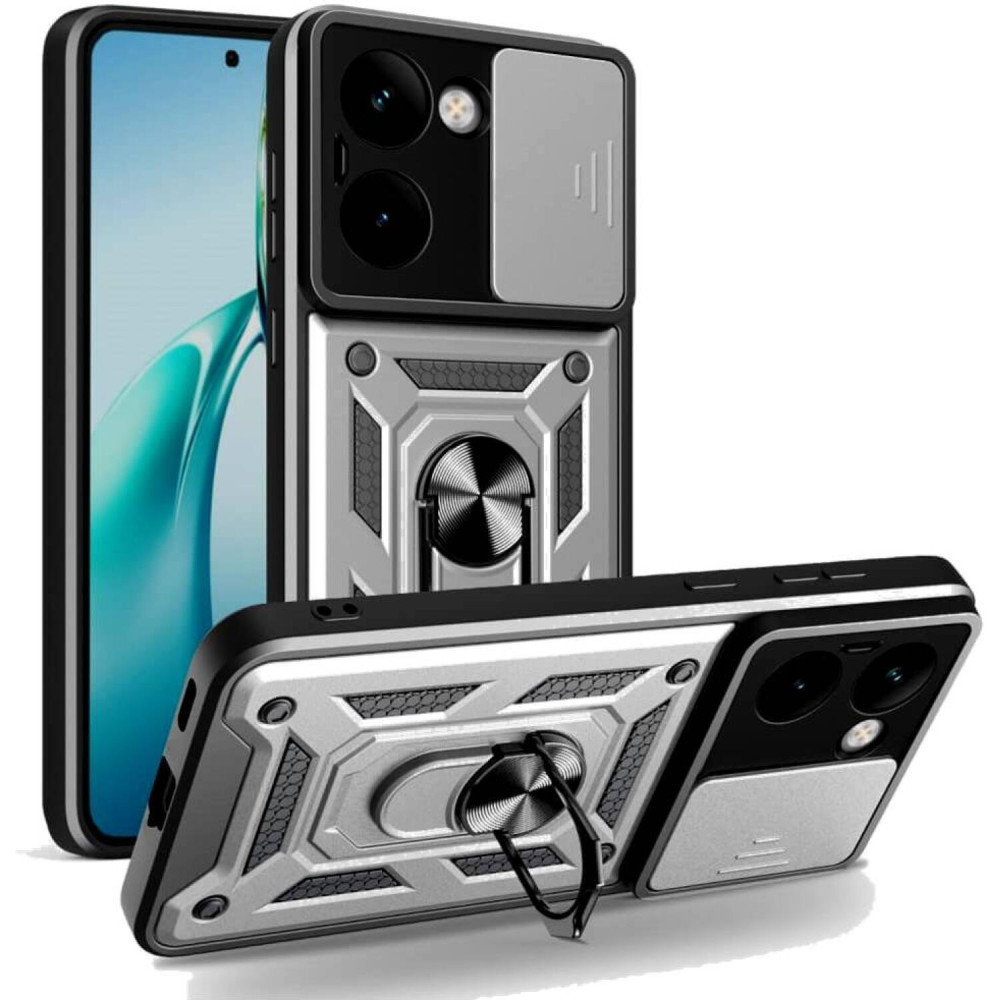 Θήκη Realme P3 Ultra Bodycell Armor Slide Ανθεκτική με Κάλυμμα για την Κάμερα & Μεταλλικό Ring Holder - Silver (5206015082641)