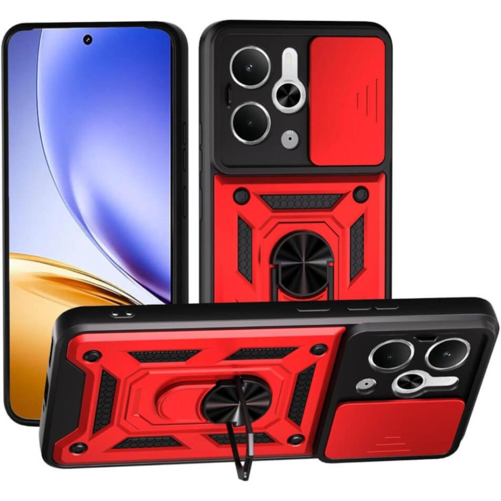 Θήκη Realme 14T 5G Bodycell Armor Slide Ανθεκτική με Κάλυμμα για την Κάμερα & Μεταλλικό Ring Holder - Red (5206015082450)
