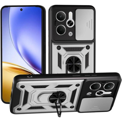 Θήκη Realme 14T 5G Bodycell Armor Slide Ανθεκτική με Κάλυμμα για την Κάμερα & Μεταλλικό Ring Holder - Silver (5206015082467)