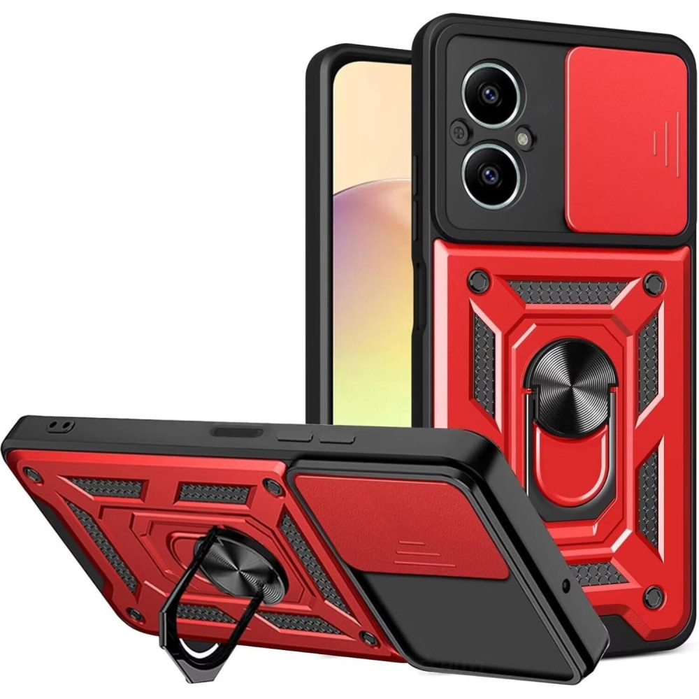 Θήκη Realme C67 4G Bodycell Armor Slide Ανθεκτική με Κάλυμμα για την Κάμερα & Μεταλλικό Ring Holder - Red (5206015082481)