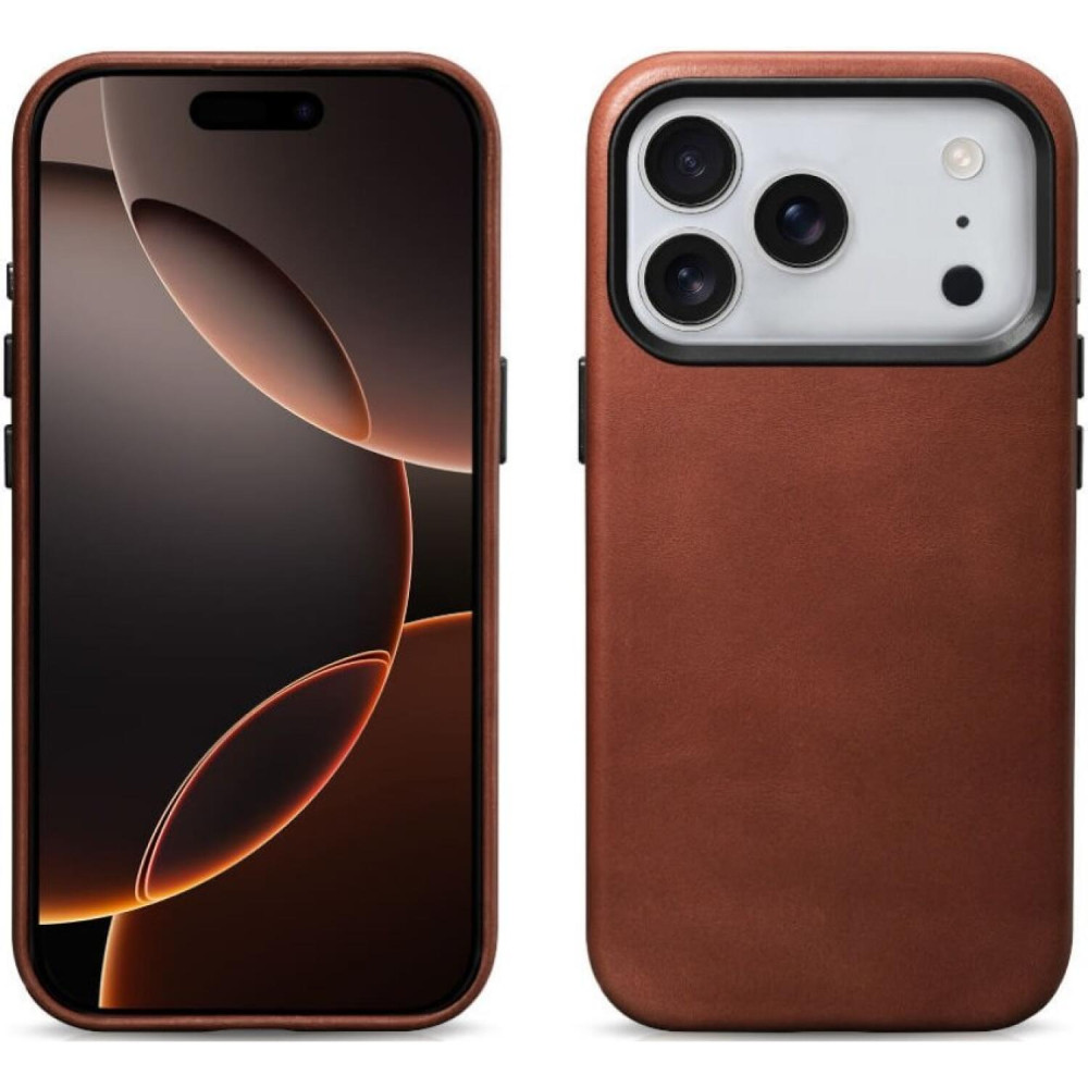 Θήκη iPhone 17 Pro Max iCarer Leather Back Case With Camera Button Δερμάτινη με MagSafe & Μεταλλικό Πλαίσιο Κάμερας - Retro Brown (KJIP17250706-BN)
