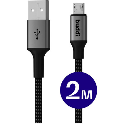 Καλώδιο Buddi Flex Φόρτισης και Μεταφοράς Δεδομένων USB-A σε MicroUSB 200cm 12W 5 Έτη Εγγύηση - Black (8719246467165)